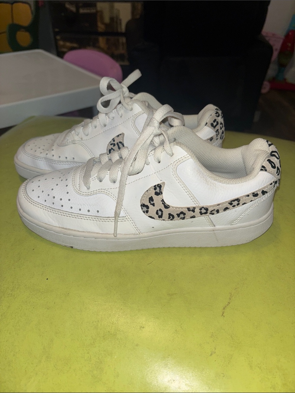 Nike White Sneakers with Leopard-Print Swoosh